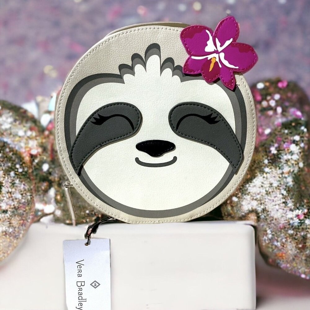 New Vera Bradley Cosmetic Bag HANGING AROUND Makeup Storage SLOTH Travel…